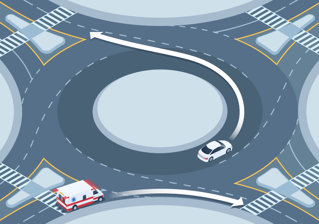 Changing directions - What should you do when you are in a roundabout and an emergency vehicle approaches?